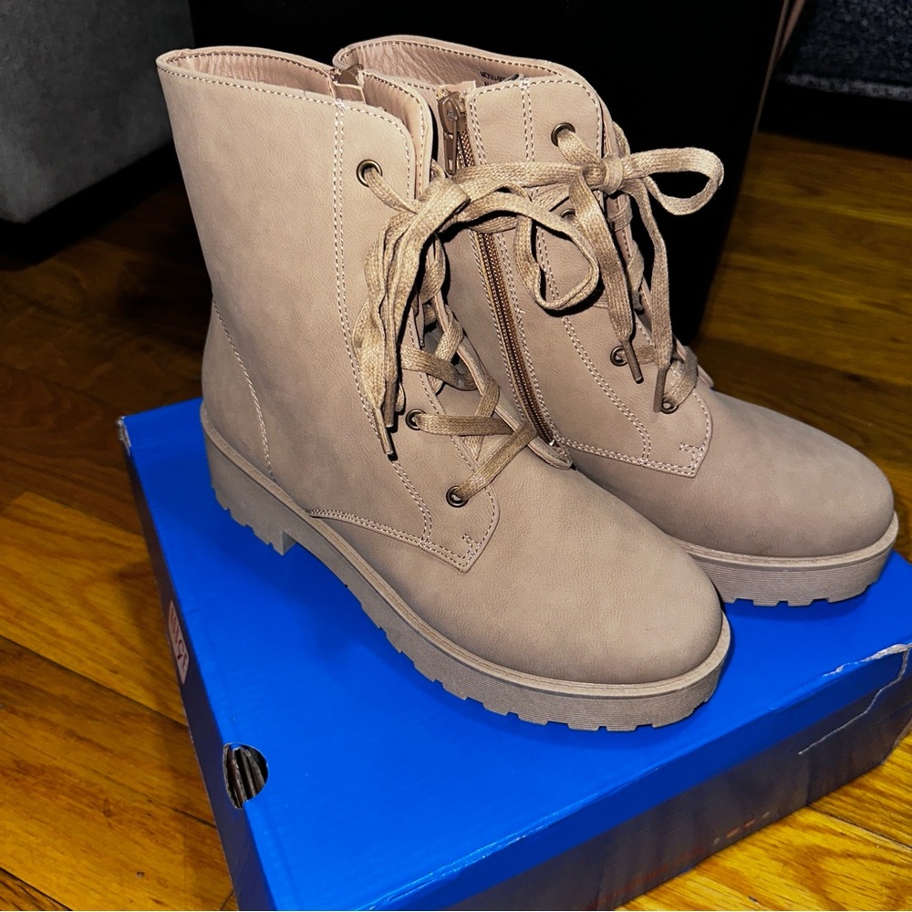 Tan and cream ankle boots